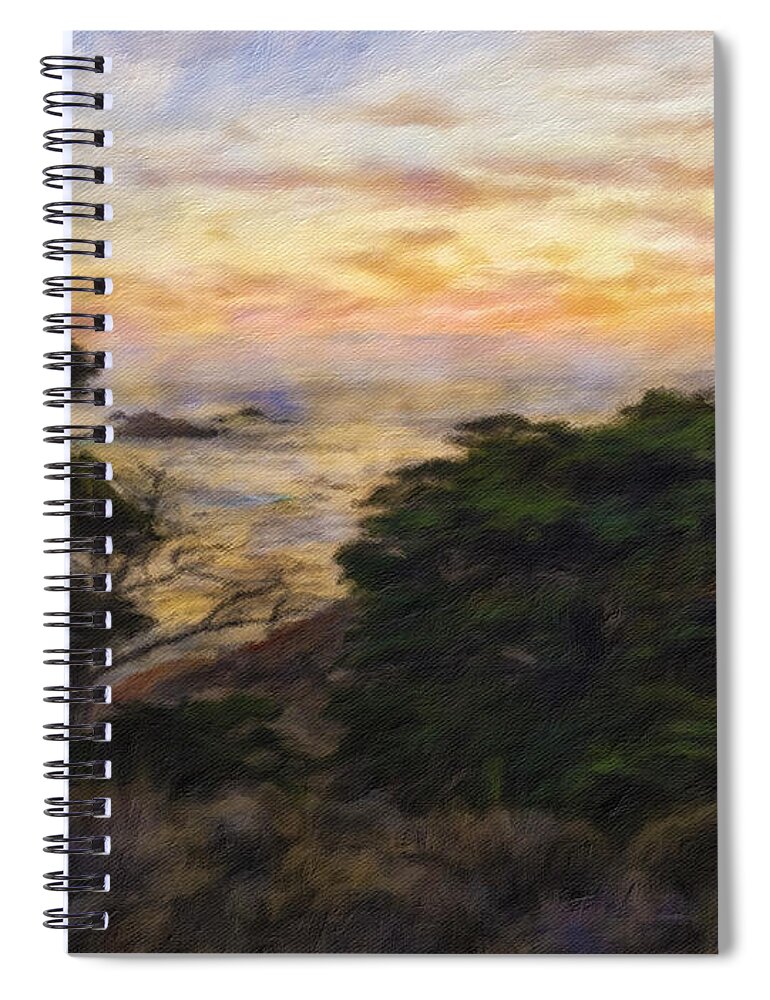 Landscape Spiral Notebook featuring the mixed media Sunset by Jonathan Nguyen