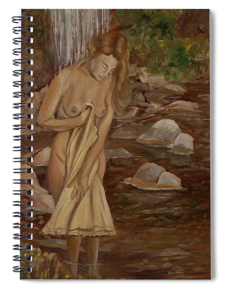 Nude Spiral Notebook featuring the painting The Bath #1 by Quwatha Valentine