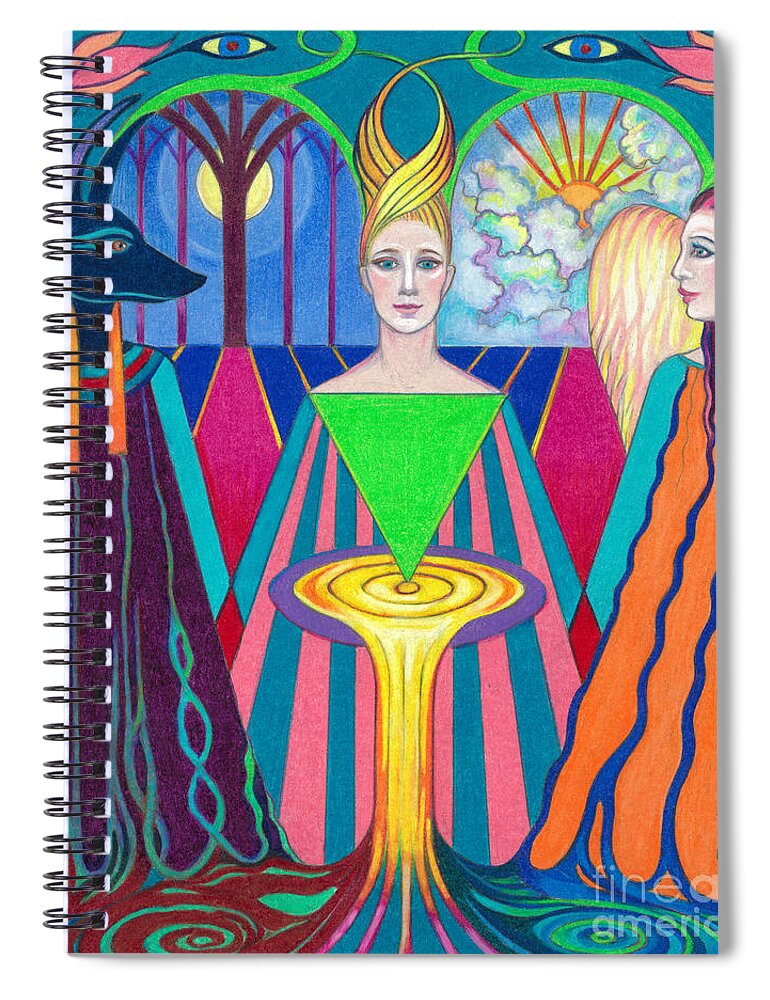 Spiritual Spiral Notebook featuring the drawing The Oracle by Debra Hitchcock