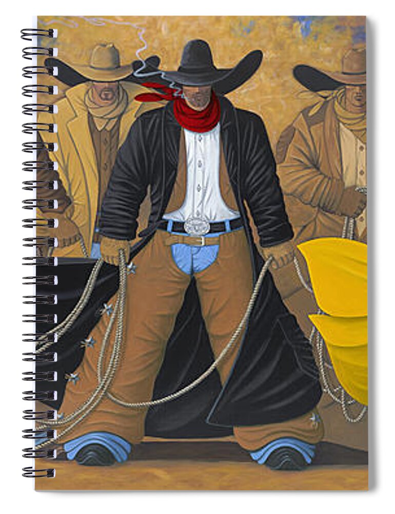 Large Cowboy Painting Of Six Cowboys. Spiral Notebook featuring the painting The Posse by Lance Headlee