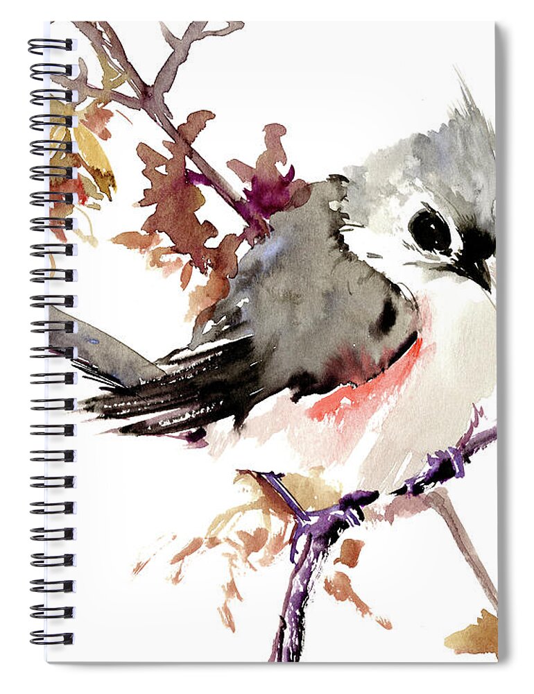 Titmouse Bird Design Spiral Notebook featuring the painting Titmouse #1 by Suren Nersisyan