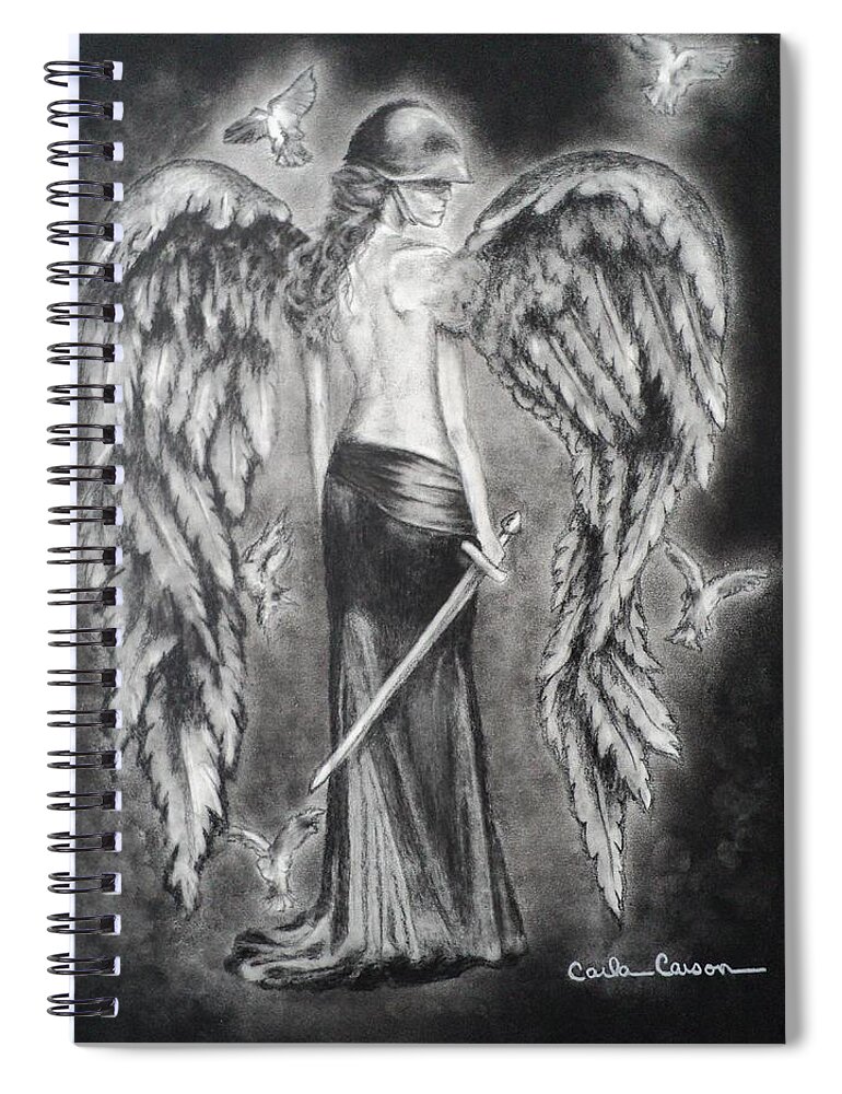 Charcoal Spiral Notebook featuring the drawing Valkyrie Angel by Carla Carson