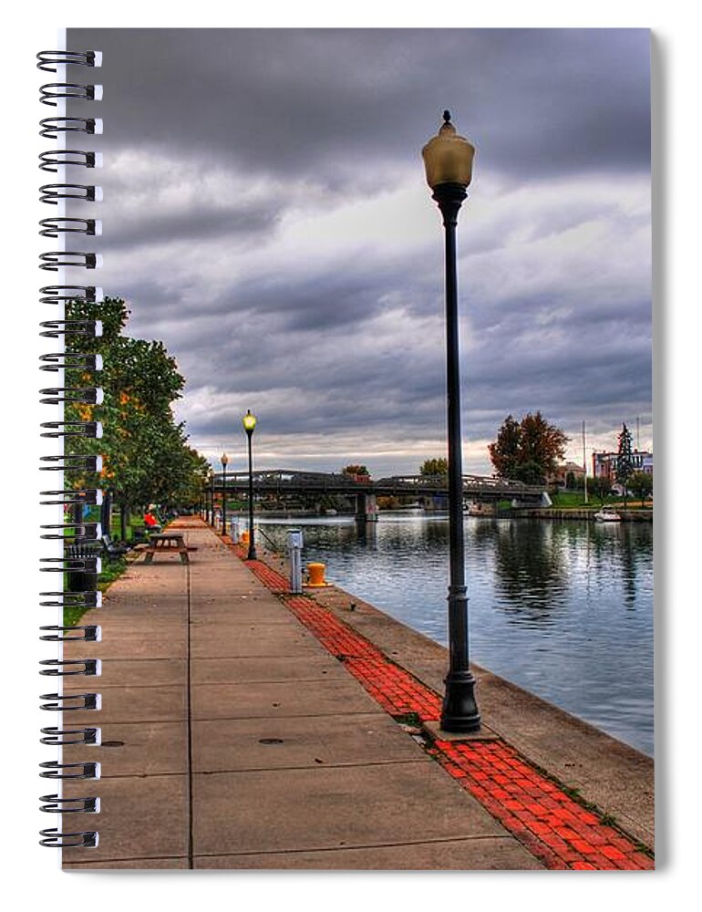 Spiral Notebook featuring the photograph View of Delaware Bridge at Erie Canal Harbor #1 by Michael Frank Jr