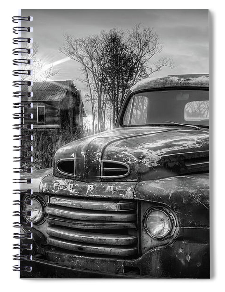 1948 Spiral Notebook featuring the photograph Vintage Classic Ford Pickup Truck in Black and White by Debra and Dave Vanderlaan