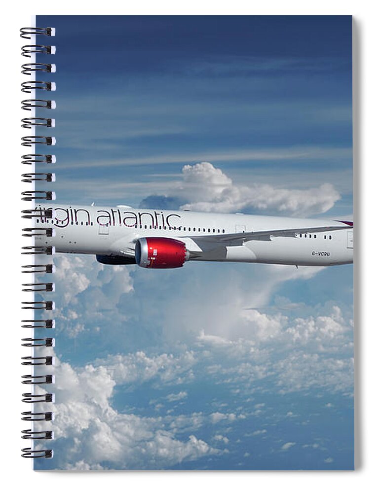 Virgin Atlantis Airlines Spiral Notebook featuring the mixed media Virgin Atlantic Dreamliner by Erik Simonsen