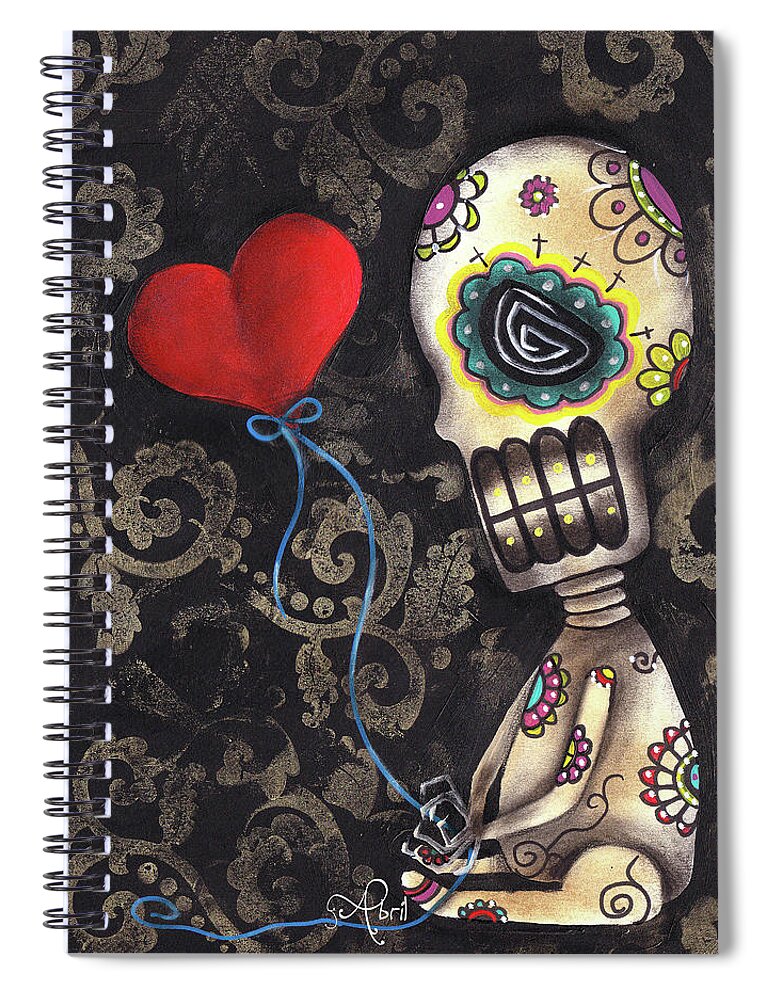 Skeleton Spiral Notebook featuring the painting Waiting for you by Abril Andrade