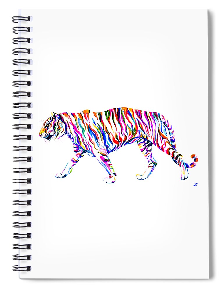 Tiger Spiral Notebook featuring the painting Walking Tiger #1 by Zaira Dzhaubaeva