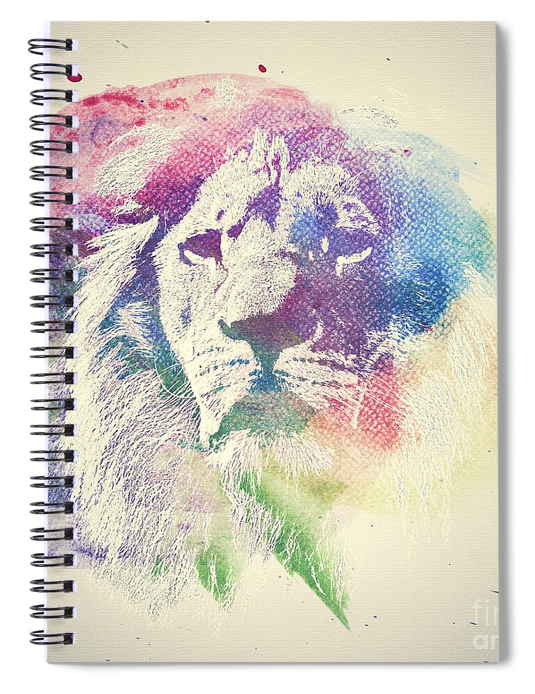 Lion Spiral Notebook featuring the photograph Watercolor painting of lion. Abstract, colorful art #1 by Michal Bednarek