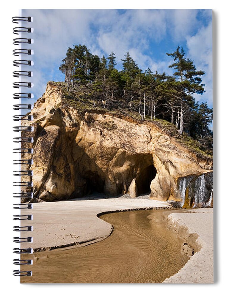 Beach Spiral Notebook featuring the photograph Waterfall Flowing into the Pacific Ocean by Jeff Goulden