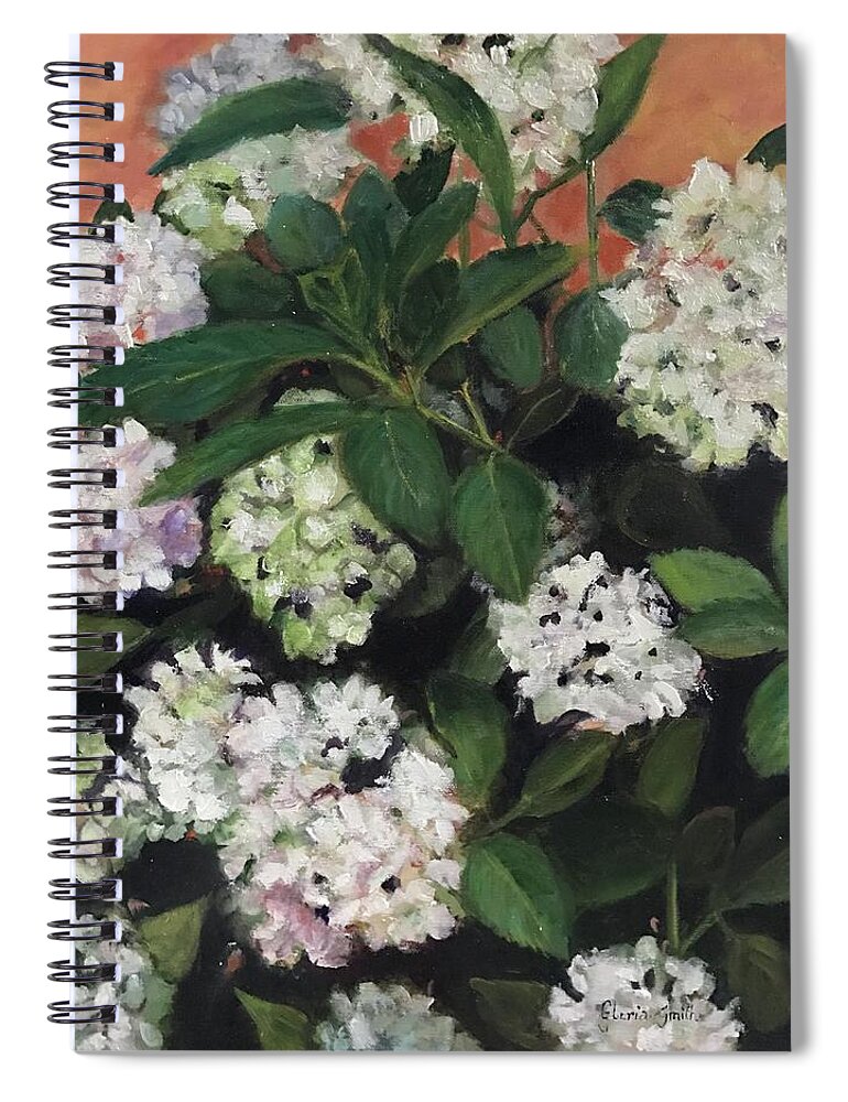 Landscape Spiral Notebook featuring the painting White Hydrangeas #2 by Gloria Smith