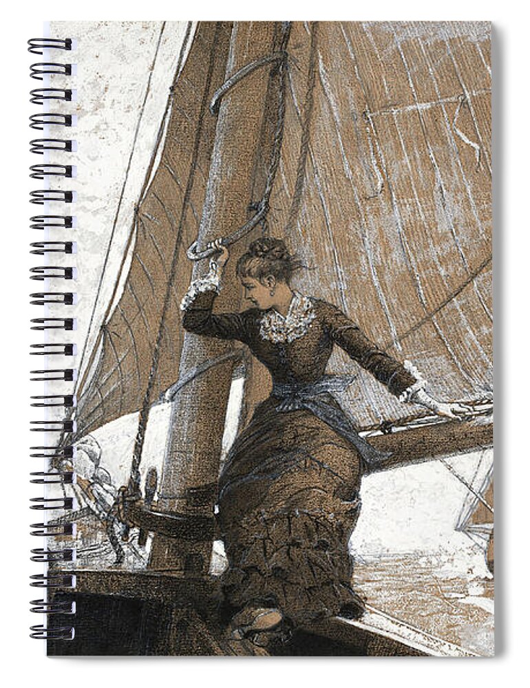 Winslow Homer Spiral Notebook featuring the drawing Yachting Girl #3 by Winslow Homer