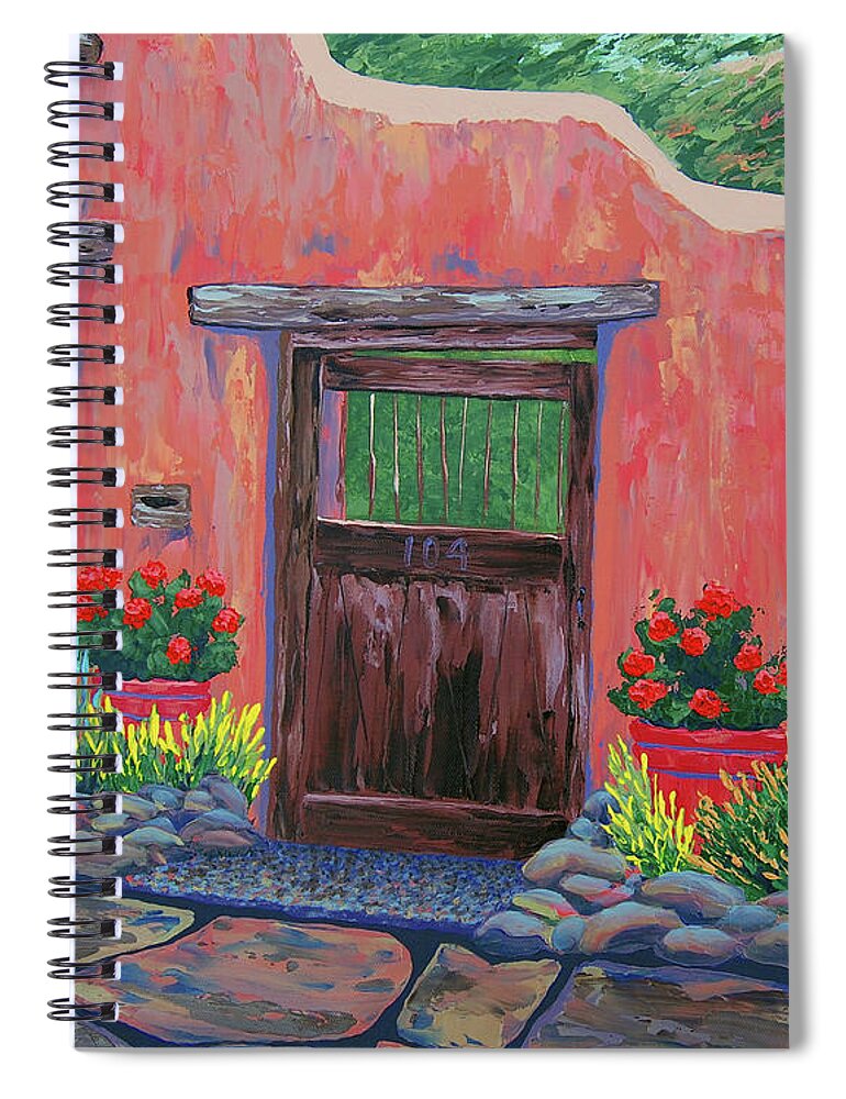 Southwest Spiral Notebook featuring the painting 104 Canyon Rd, Santa Fe by Cheryl Fecht