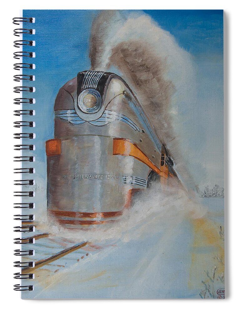 Locomotive Spiral Notebook featuring the painting 104 MPH in the Snow by Christopher Jenkins