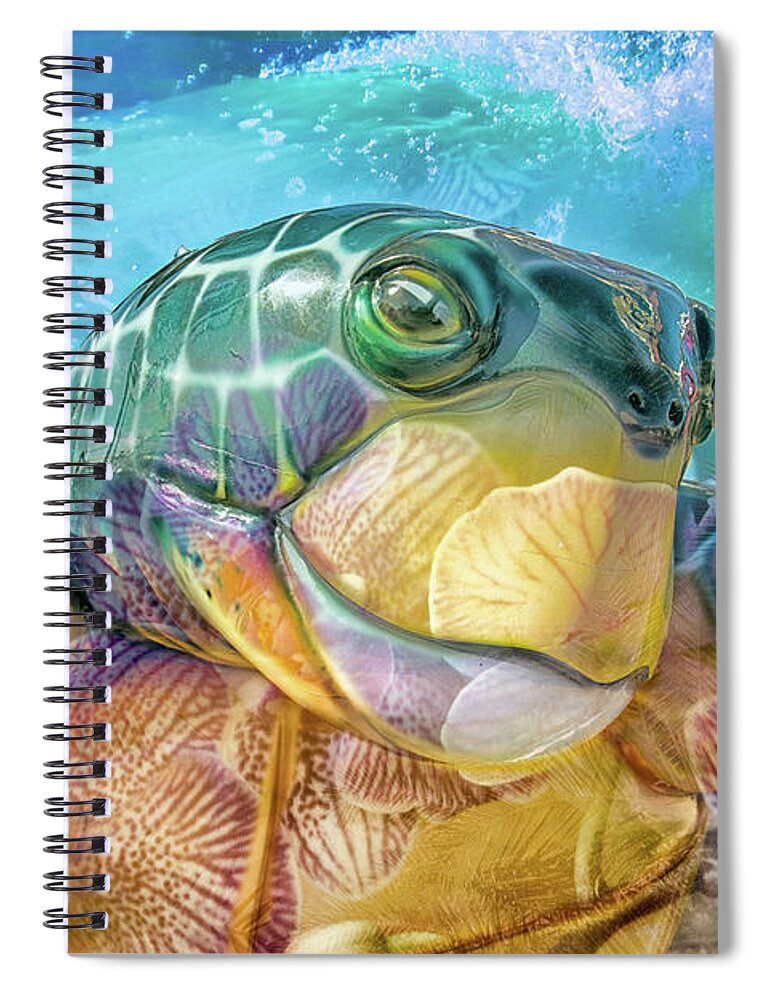 Sea Turtle Spiral Notebook featuring the mixed media 10730 Mr Tortoise by Pamela Williams
