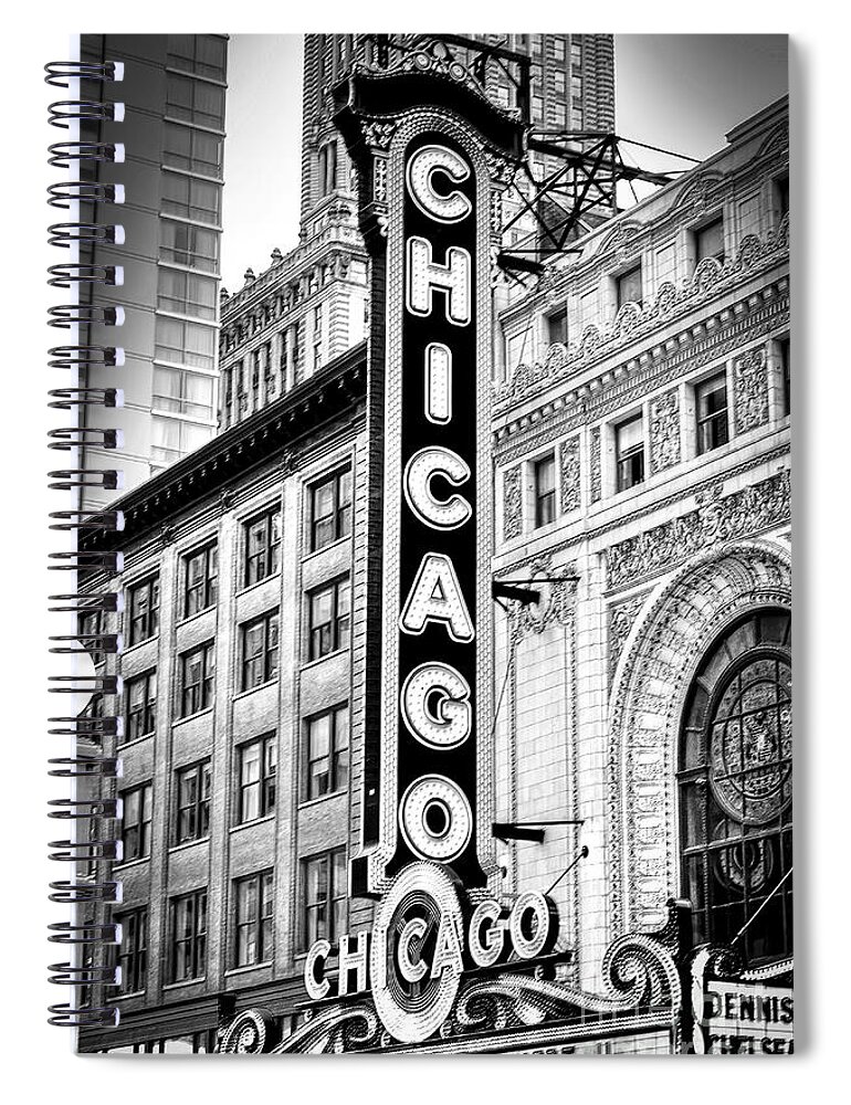 Chicago Spiral Notebook featuring the photograph 1077 Chicago Theater Black and White by Steve Sturgill