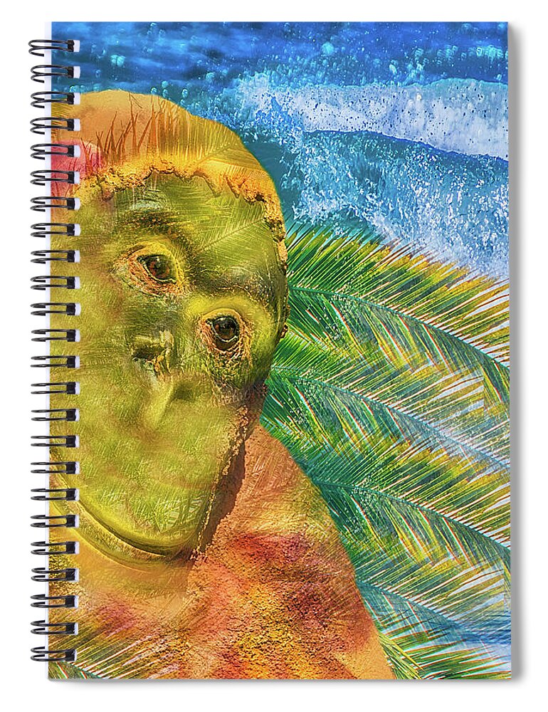 Orangutan Spiral Notebook featuring the mixed media 10793 Brass Monkey in Paradise by Pamela Williams