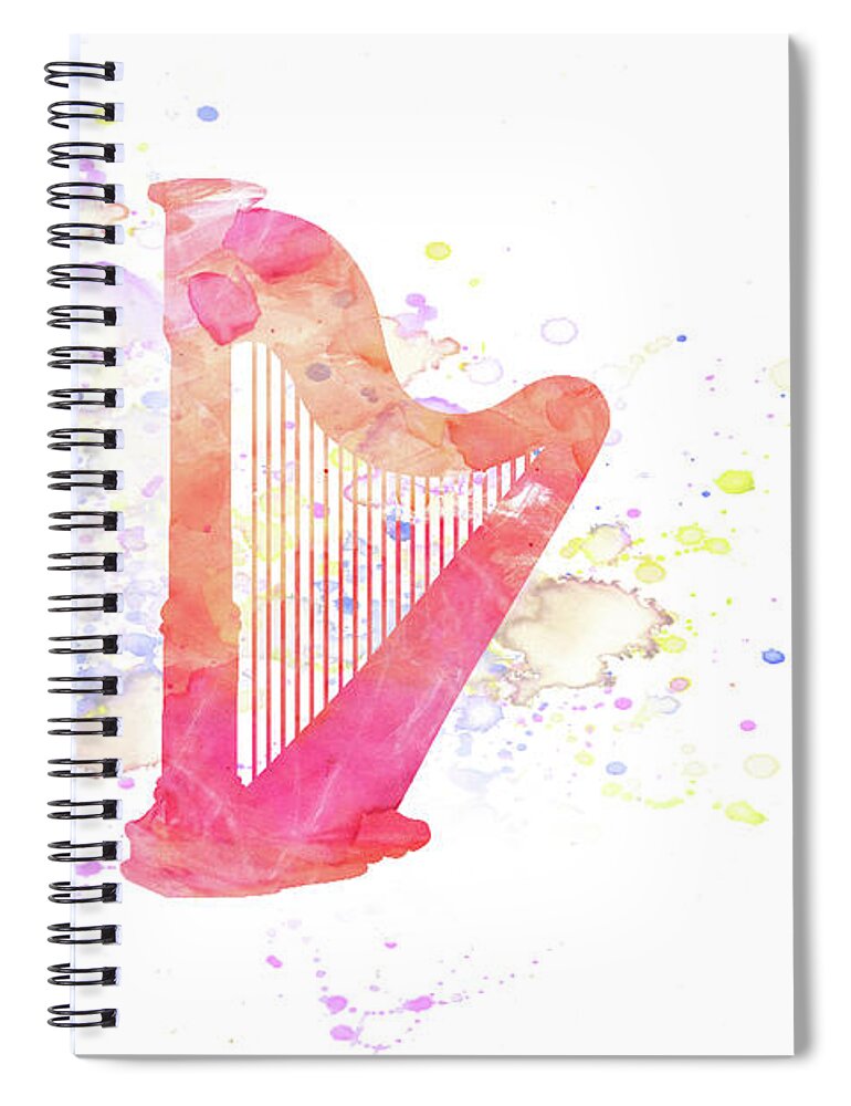 Musical Instrument Spiral Notebook featuring the mixed media 10831 Harp by Pamela Williams