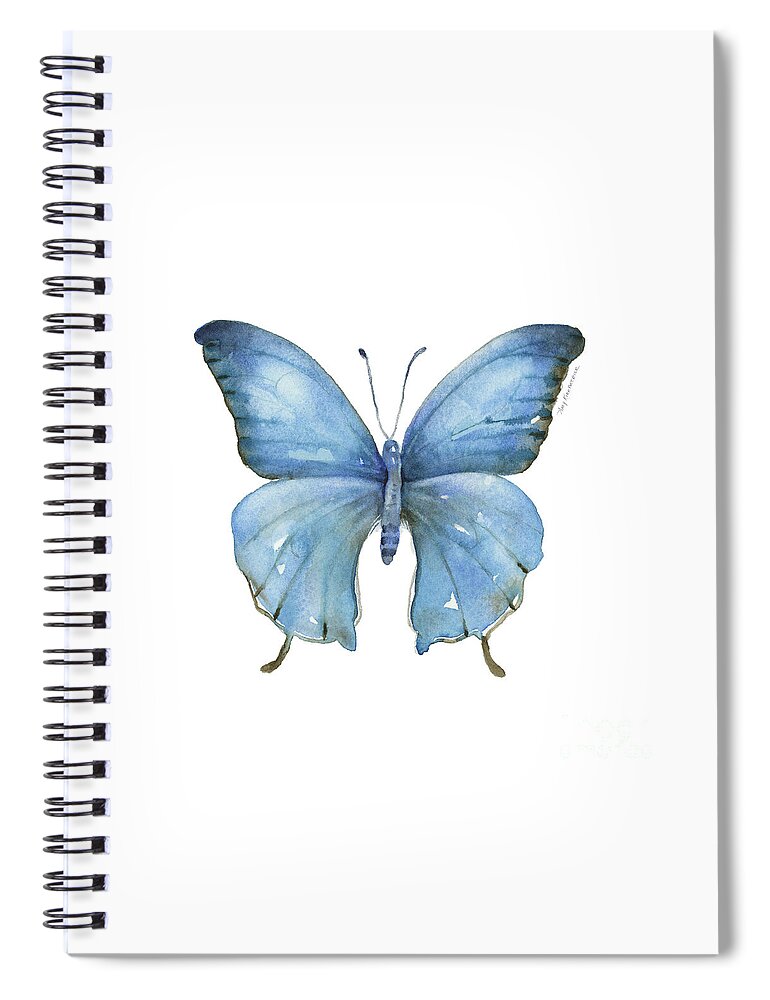 Blue And Brown Butterfly Spiral Notebook featuring the painting 111 Blue Elijah Butterfly by Amy Kirkpatrick