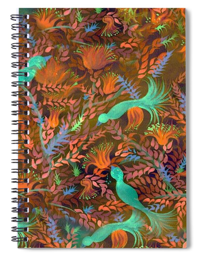 Flower Spiral Notebook featuring the digital art Birds Symphony #12 by Sandrine Kespi