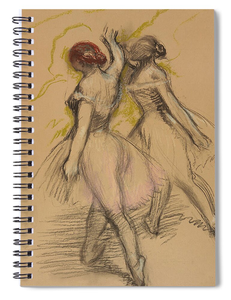 Degas Spiral Notebook featuring the drawing Two Dancers by Edgar Degas