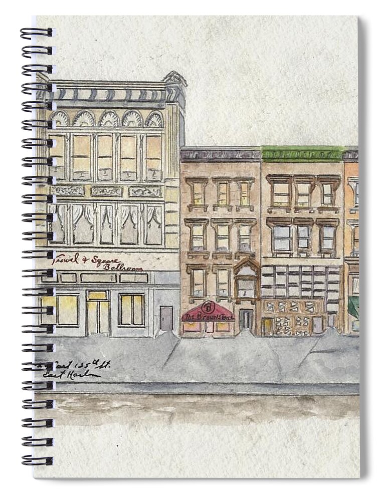 East Harlem Spiral Notebook featuring the painting 120 to 126 East 125th Street in East Harlem by Afinelyne