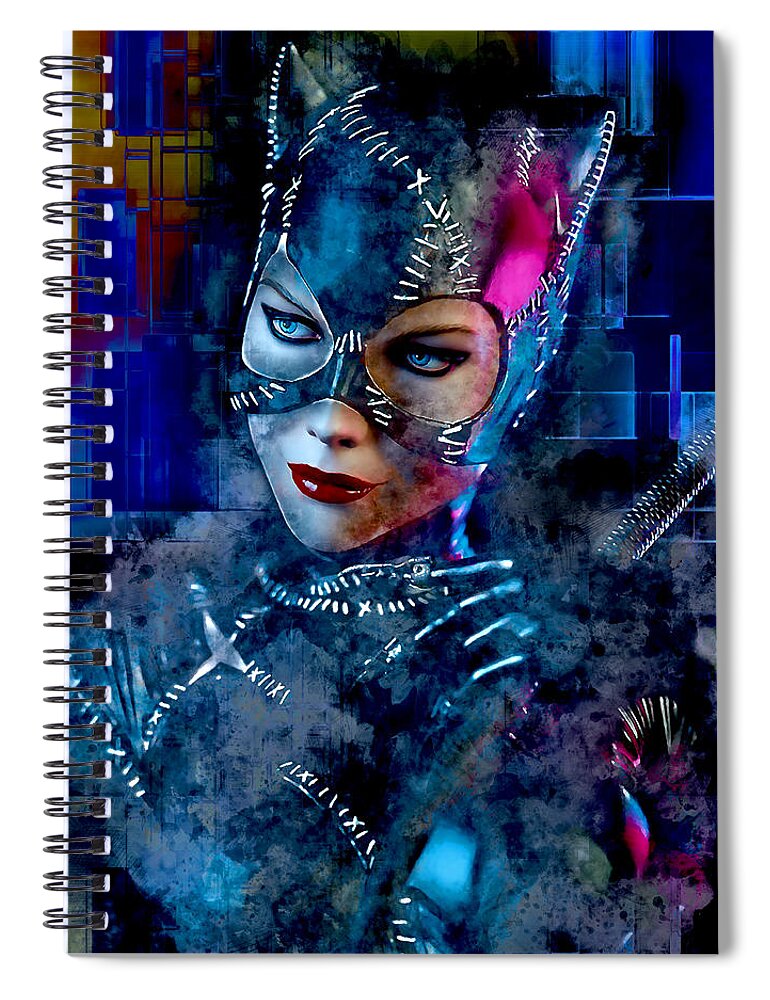 Michelle Pfeiffer Spiral Notebook featuring the mixed media Catwoman #10 by Marvin Blaine