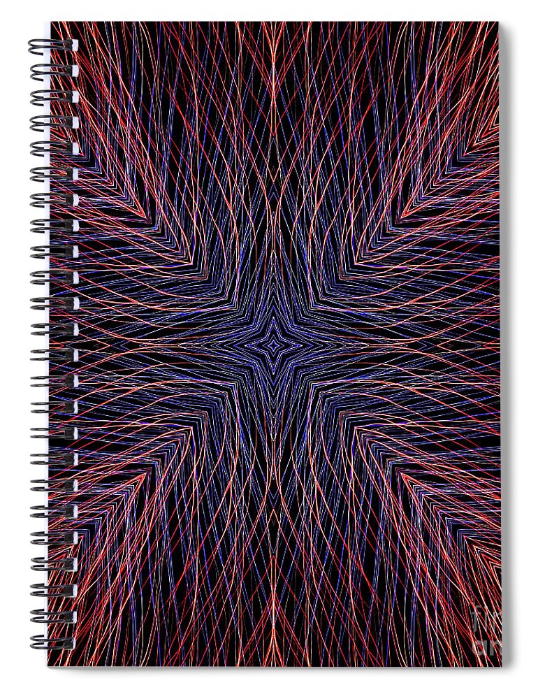 Electric Spiral Notebook featuring the digital art Kaleidoscope Image Created from Light Trails #13 by Amy Cicconi
