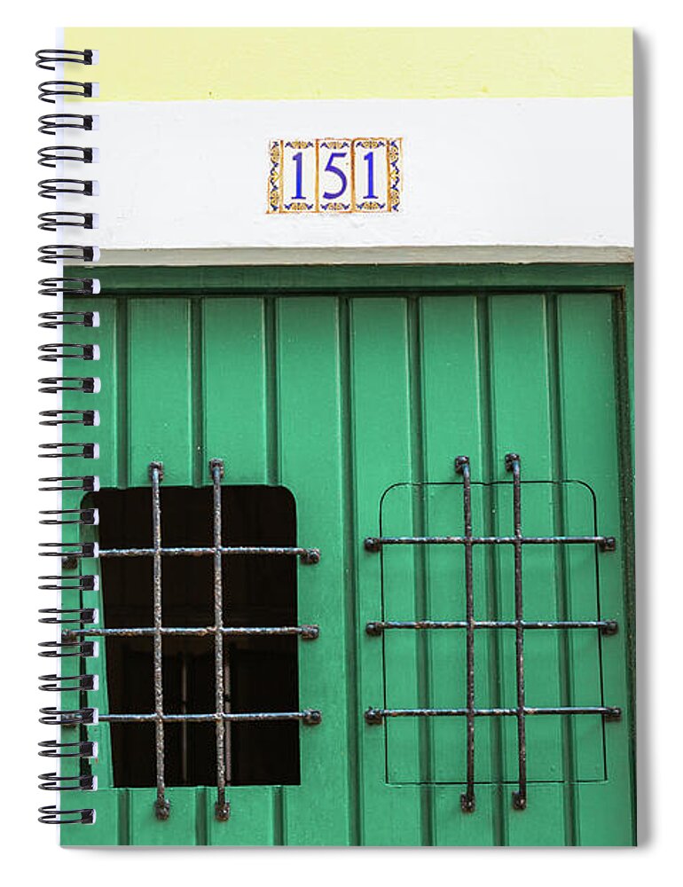 Green Door Spiral Notebook featuring the photograph Wooden Door in Old San Juan, Puerto Rico #13 by Jasmin Burton