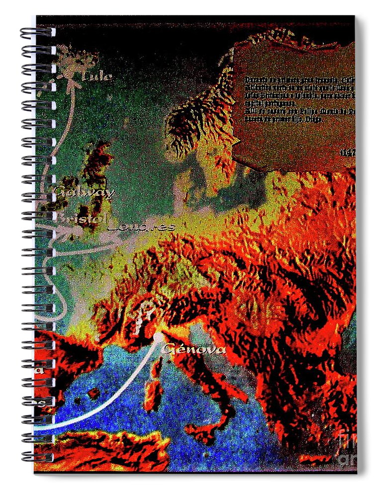  Spiral Notebook featuring the mixed media 1478 Even Columbus sailed along the Wild Atlantic Way. by Val Byrne