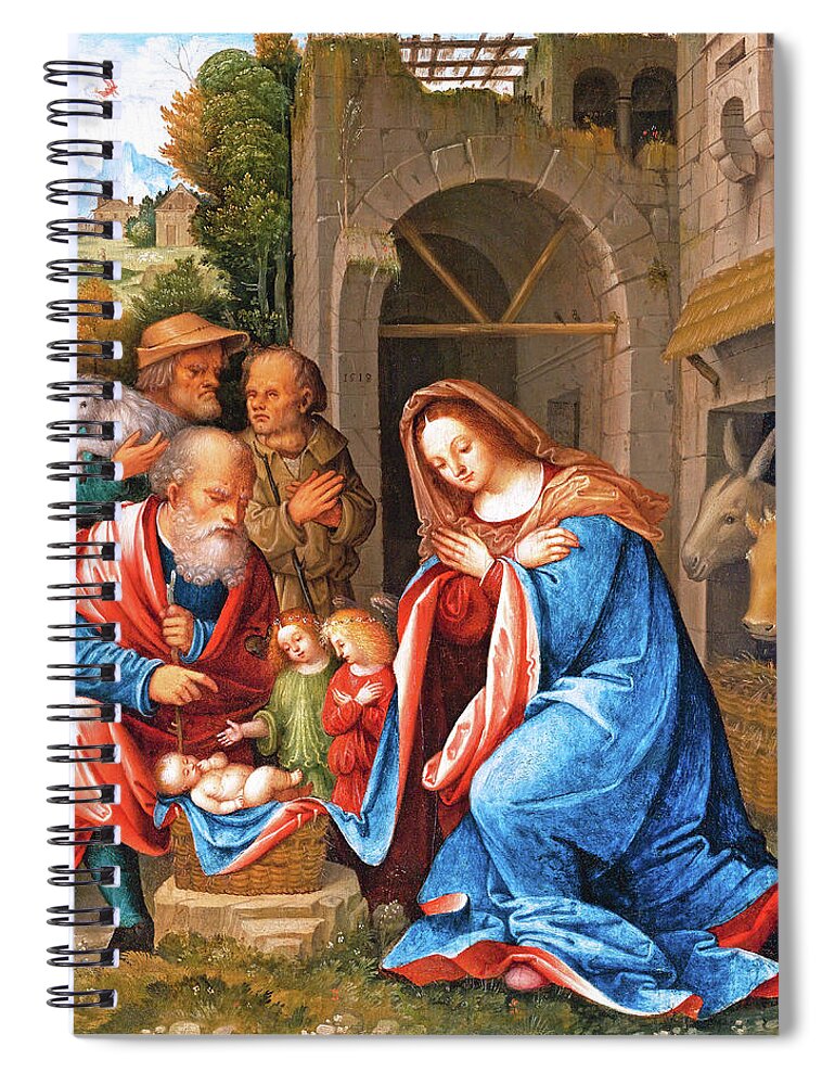 Christmas Spiral Notebook featuring the painting 1518 Nativity by Munir Alawi