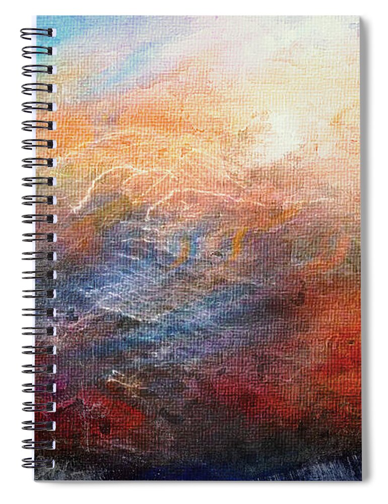 Abstract Spiral Notebook featuring the painting 15d Abstract Seascape Sunrise Painting Digital by Ricardos Creations