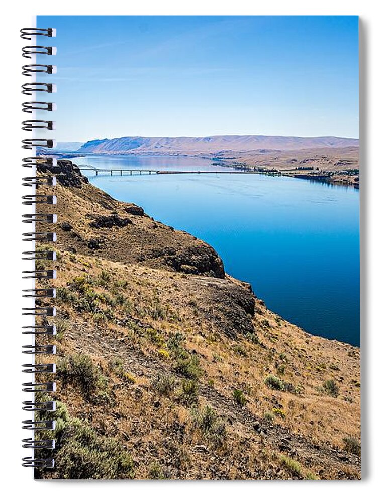 River Spiral Notebook featuring the photograph Wanapum Lake Colombia River Wild Horses Monument and canyons #16 by Alex Grichenko