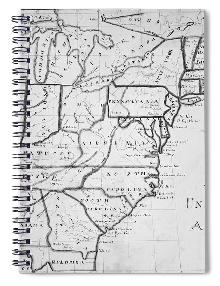 United Spiral Notebook featuring the digital art 1830 Map of the United States by Toby McGuire
