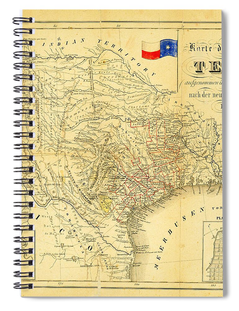1849 Texas Map Spiral Notebook featuring the photograph 1849 Texas Map by Bill Cannon