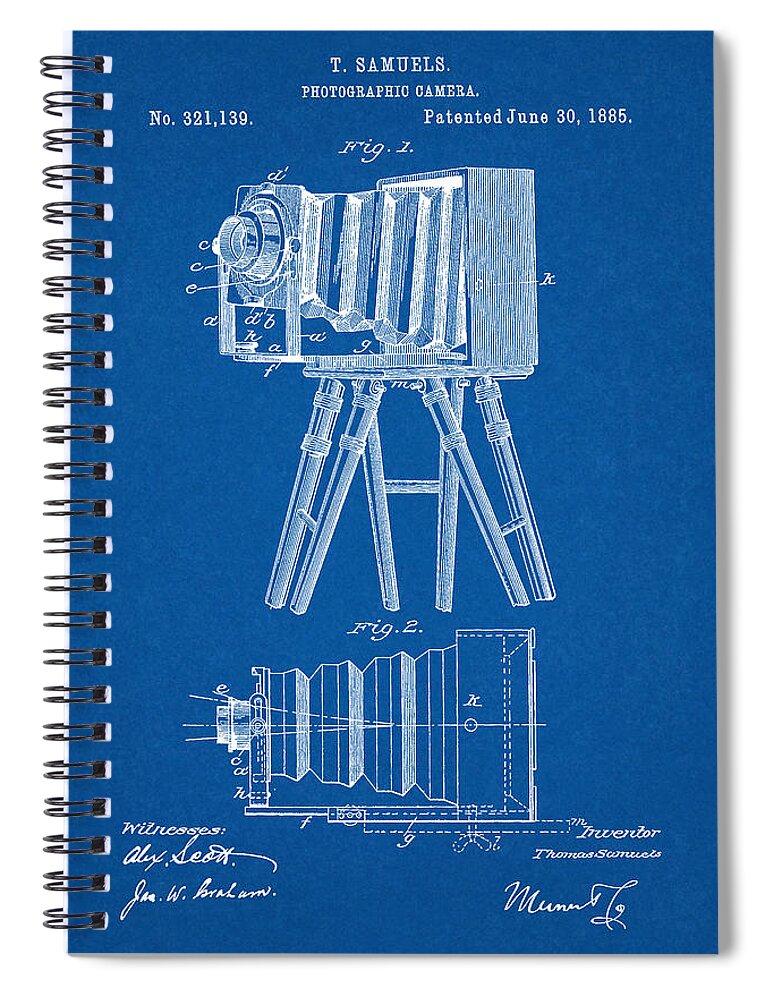 Patent Spiral Notebook featuring the digital art 1885 Camera US Patent Invention Drawing - Blueprint by Todd Aaron