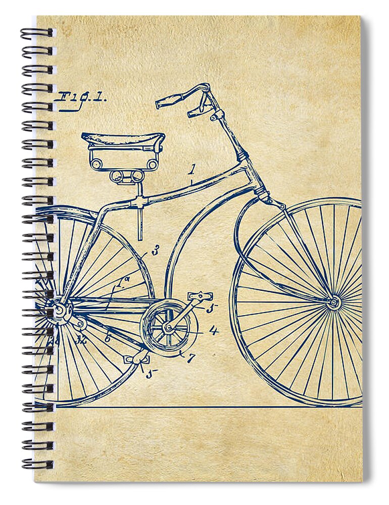 Bicycle Spiral Notebook featuring the digital art 1890 Bicycle Patent Minimal - Vintage by Nikki Marie Smith