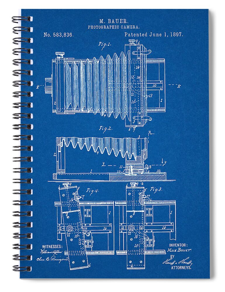 Patent Spiral Notebook featuring the digital art 1897 Camera US Patent Invention Drawing - Blueprint by Todd Aaron
