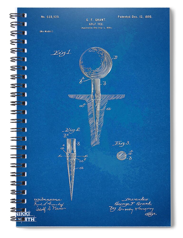 Golf Spiral Notebook featuring the digital art 1899 Golf Tee Patent Artwork - Blueprint by Nikki Marie Smith