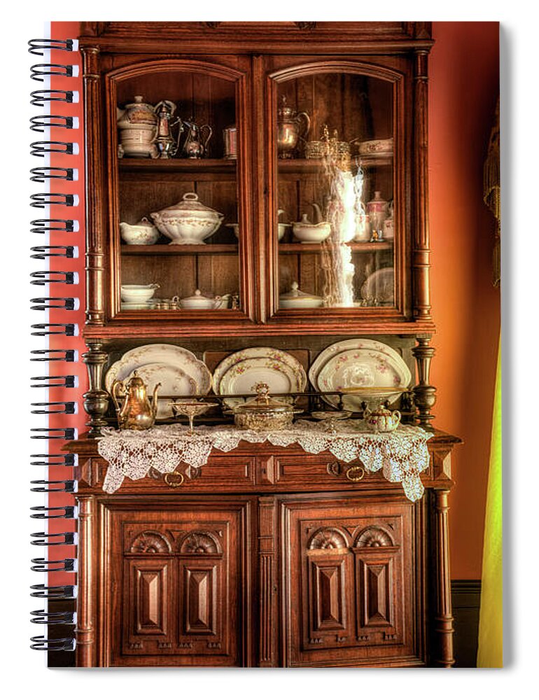 18th Spiral Notebook featuring the photograph 18th Century Display China Cabinet by Douglas Barnett