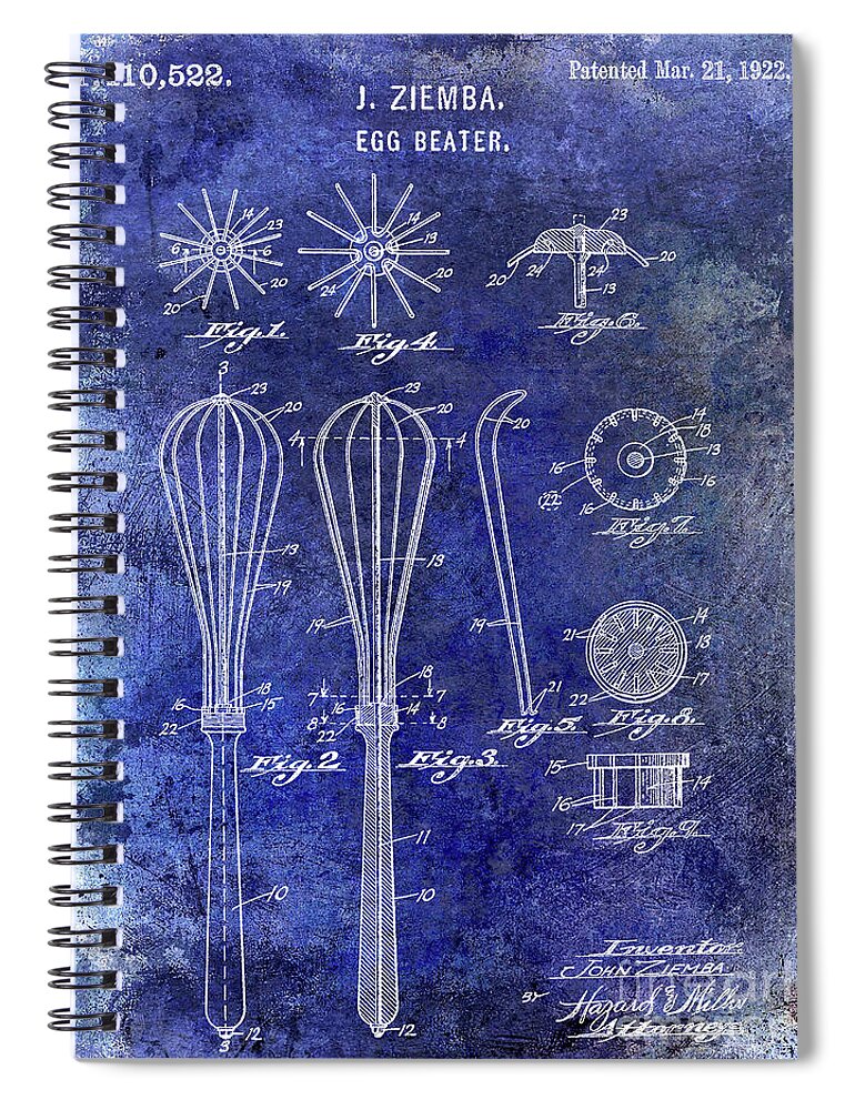 Whisk Or Mixer Patent Spiral Notebook featuring the photograph 1922 Egg Beater Patent Blue by Jon Neidert