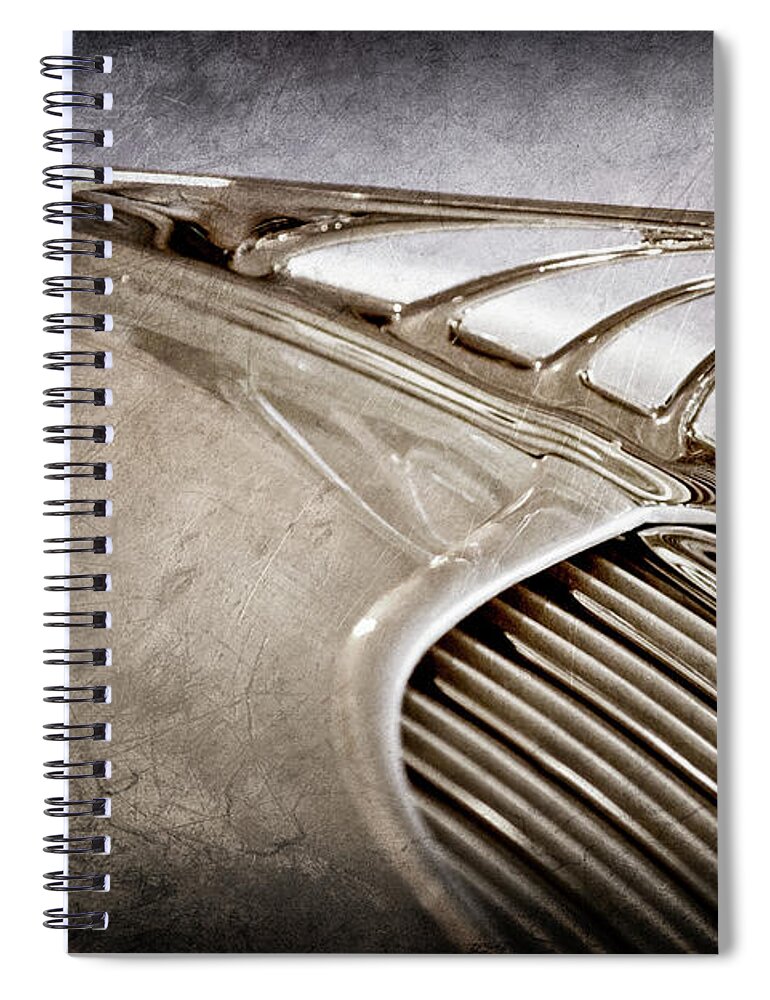 1934 Desoto Airflow Coupe Hood Ornament Spiral Notebook featuring the photograph 1934 DeSoto Airflow Coupe Hood Ornament -2404ac by Jill Reger