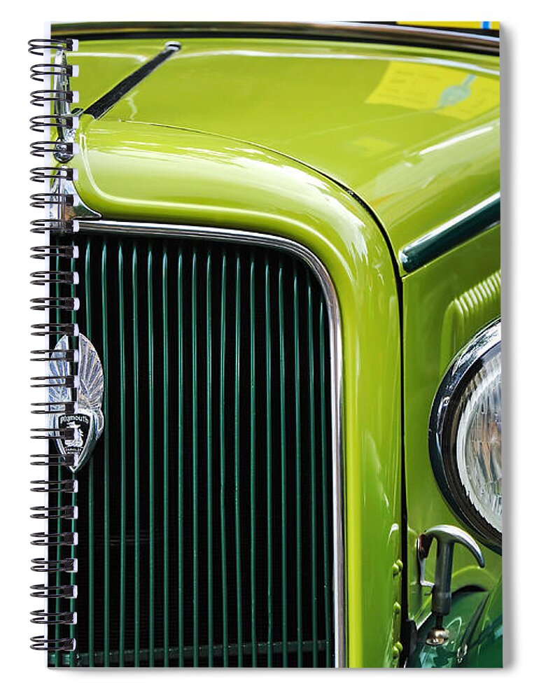 Photography Spiral Notebook featuring the photograph 1934 Plymouth - Badge Grill Hood Ornament by Kaye Menner