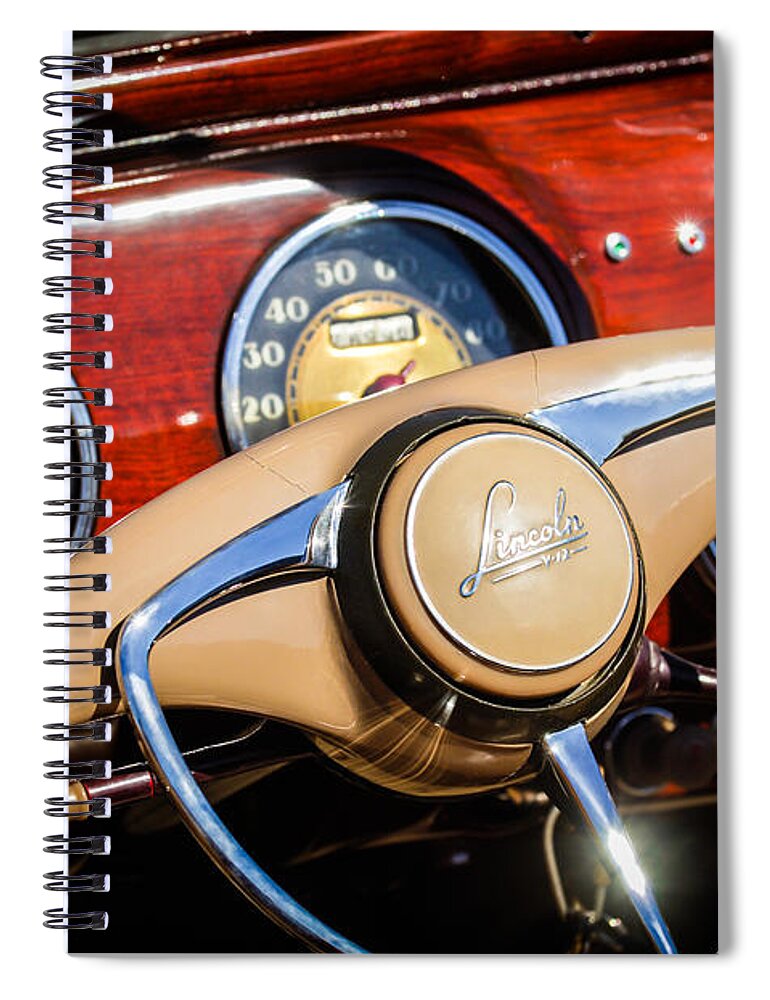 Car Spiral Notebook featuring the photograph 1941 Lincoln Continental Cabriolet V12 Steering Wheel by Jill Reger