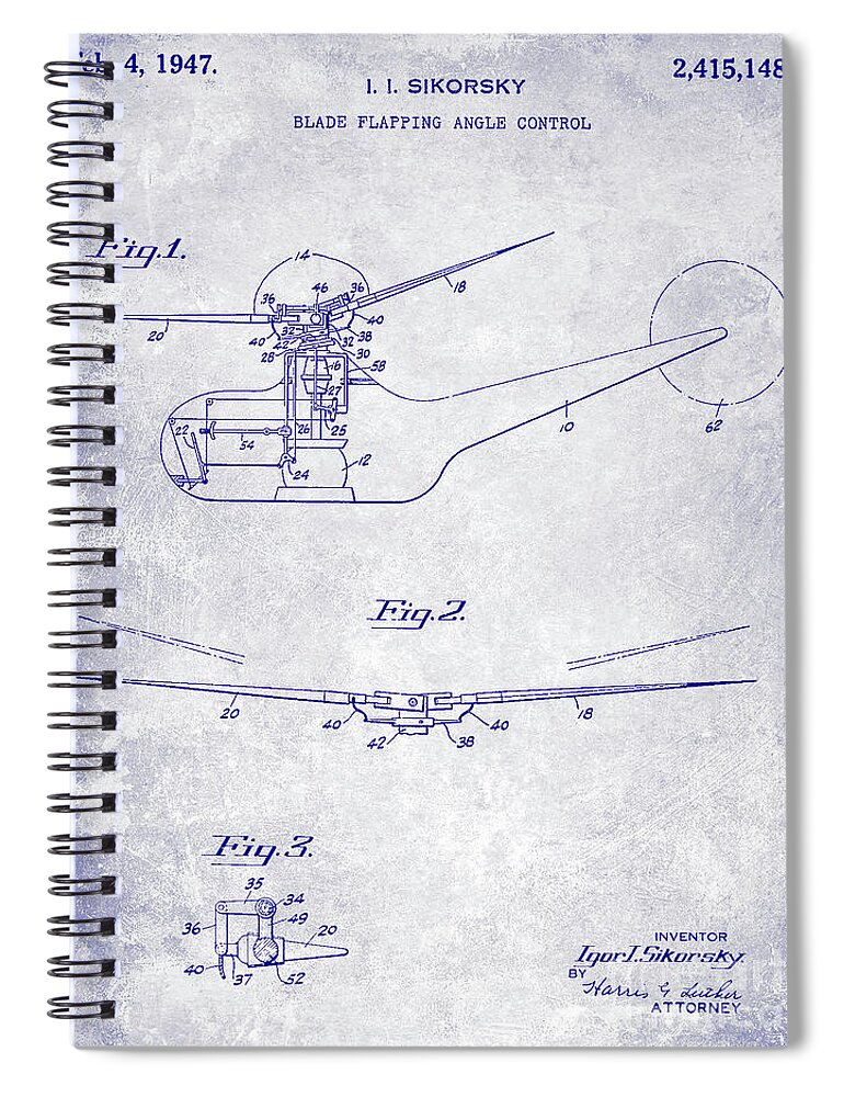 1947 Helicopter Patent Spiral Notebook featuring the photograph 1947 Helicopter Patent Blueprint by Jon Neidert