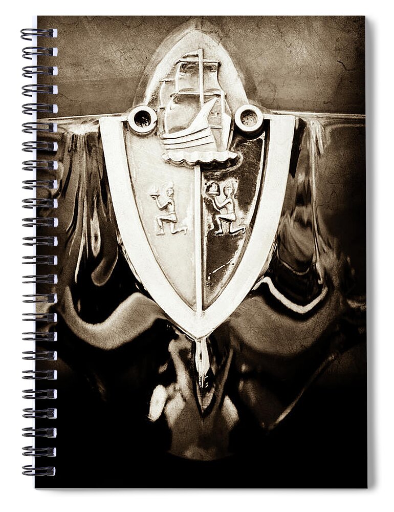 1956 Plymouth Emblem Spiral Notebook featuring the photograph 1956 Plymouth Emblem -0507s by Jill Reger