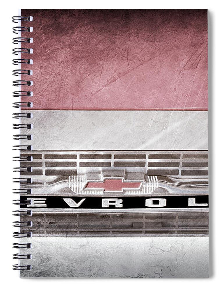 1961 Chevrolet Corvair Pickup Truck Grille Emblem Spiral Notebook featuring the photograph 1961 Chevrolet Corvair Pickup Truck Grille Emblem -0130ac by Jill Reger
