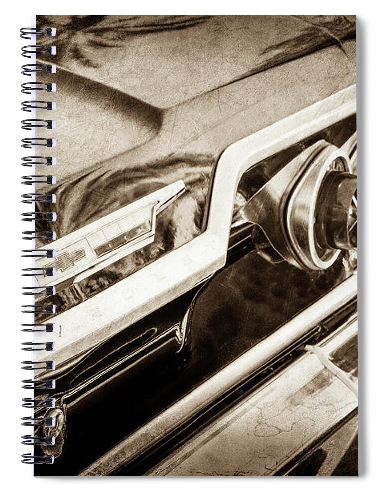 1963 Chevrolet Taillight Emblem Spiral Notebook featuring the photograph 1963 Chevrolet Taillight Emblem -0183s by Jill Reger