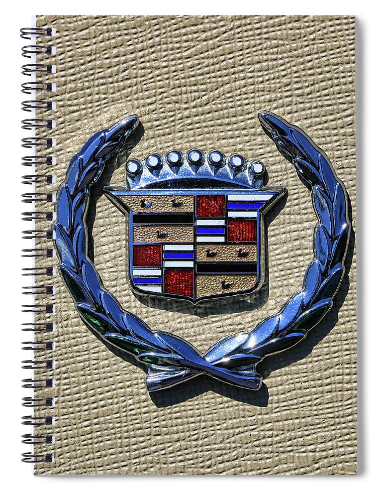 Car Spiral Notebook featuring the photograph 1972 Cadillac Eldorado Hood Crest Emblem by Allen Beatty