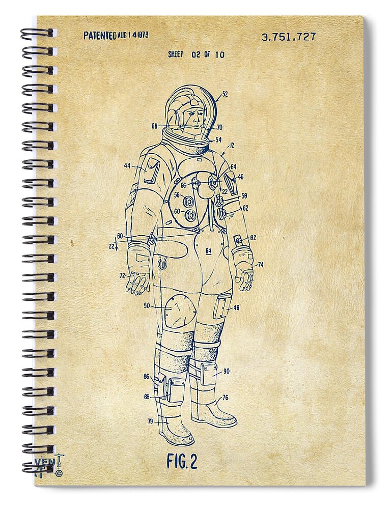 Space Suit Spiral Notebook featuring the digital art 1973 Astronaut Space Suit Patent Artwork - Vintage by Nikki Marie Smith