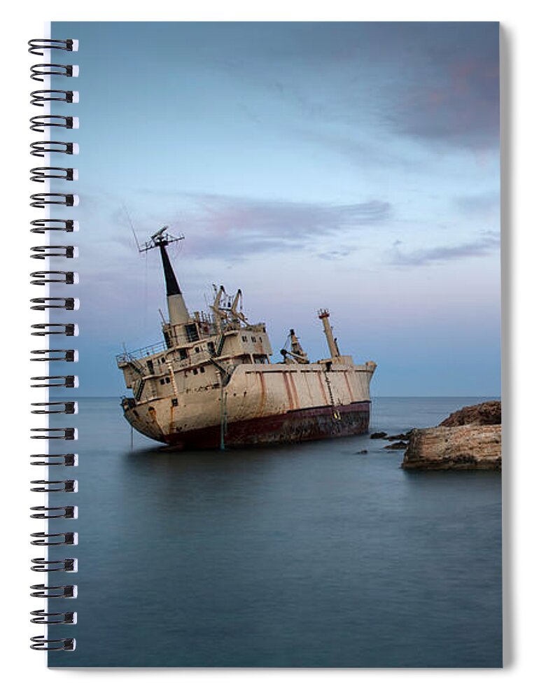 Ship Spiral Notebook featuring the photograph Abandoned Ship on a rocky coast #1 by Michalakis Ppalis